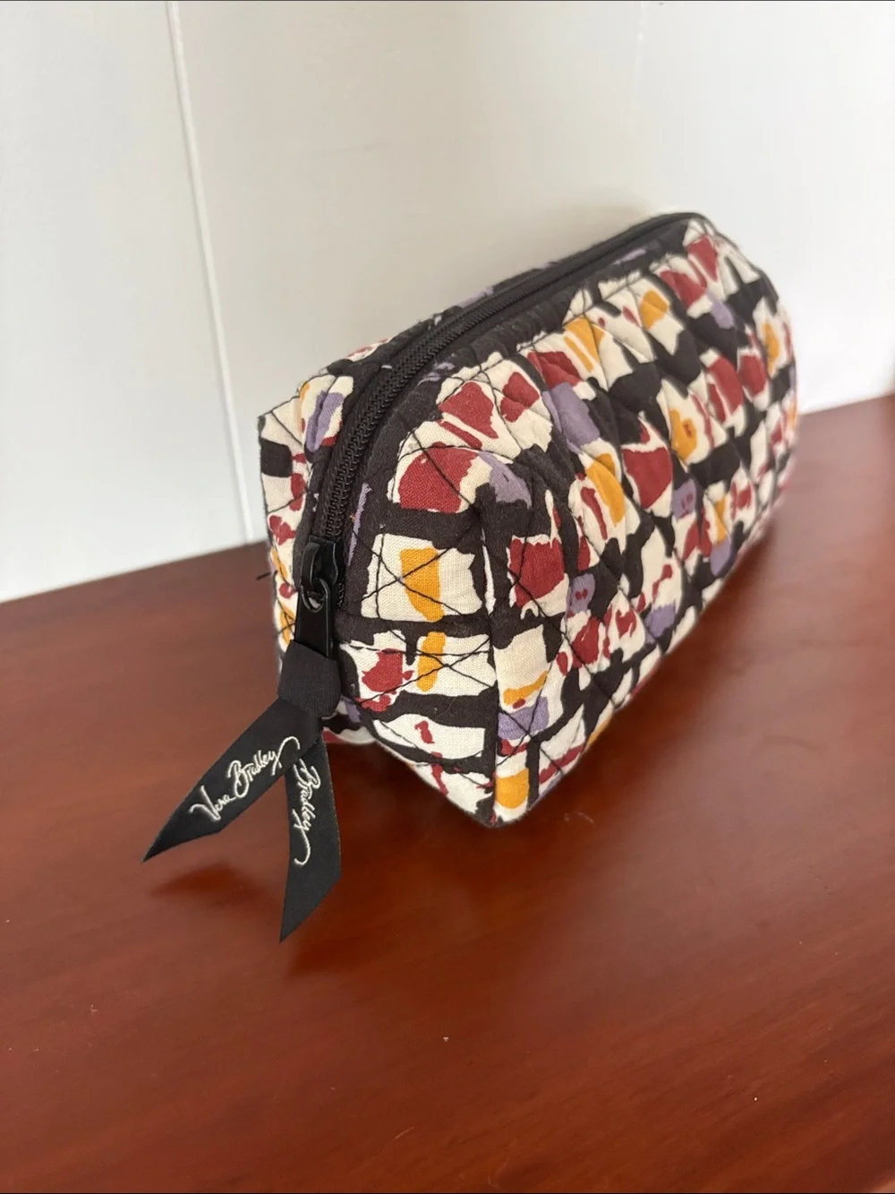 Vera Bradley Zip Cosmetic Case Plastic Lined Geometric Yellow Red Black Purple